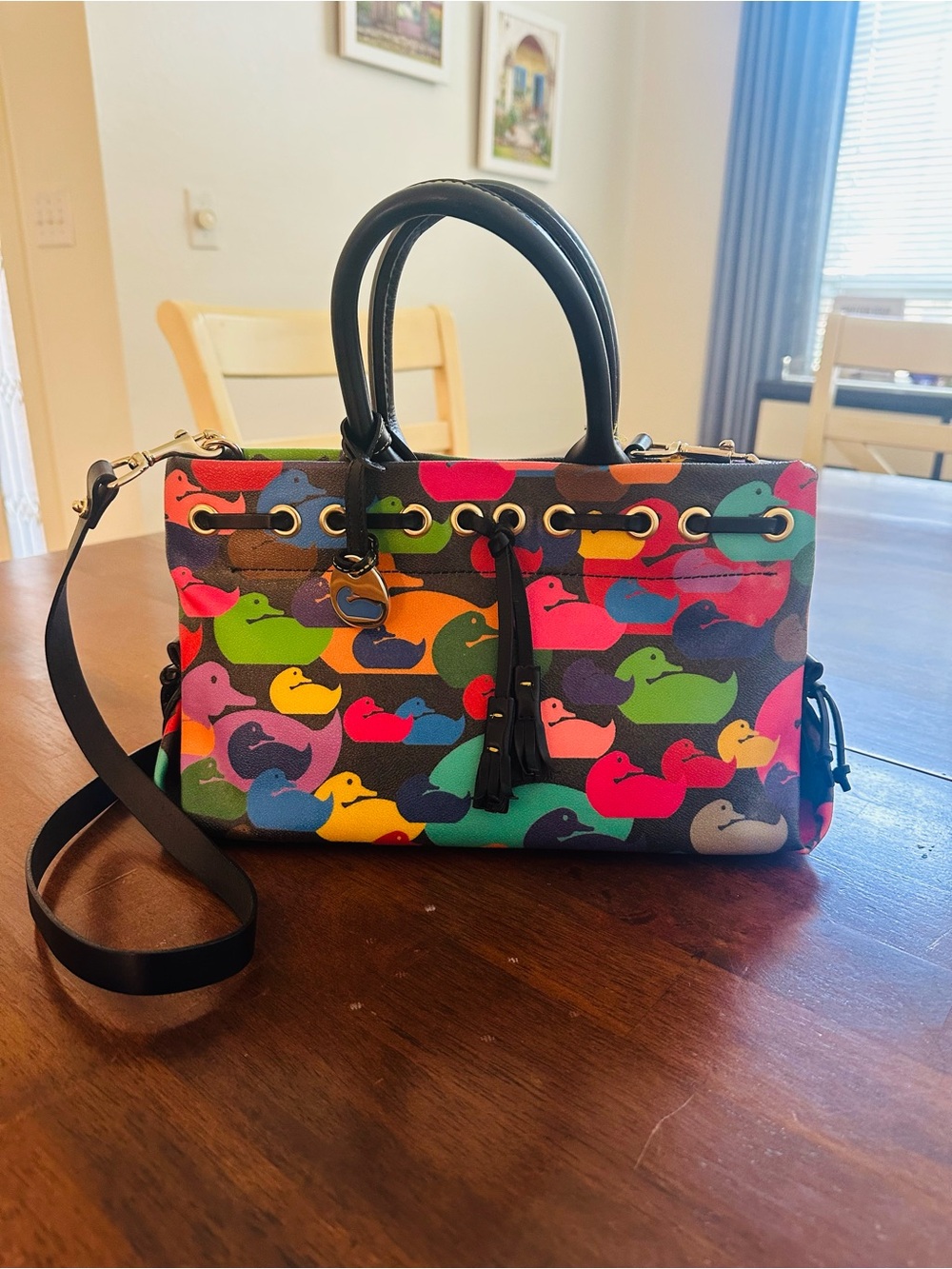 VTG Dooney & Bourke Wonder Ducks Satchel Bag- Rare Y2K Rainbow